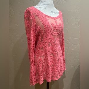 Sundance Coral Lace Embroidered Mesh Floral Tunic, Size XS